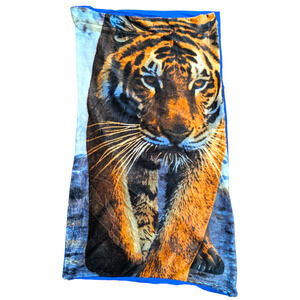 Fuzzy Tiger Pillowcase NWOT Long Style Bright Colors Blue Size 32in L 18in W